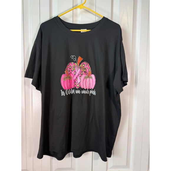 4XL Black Breast Cancer Awareness Shirt Pink Pumpkins In October We Wear Pink Te - Picture 1 of 5